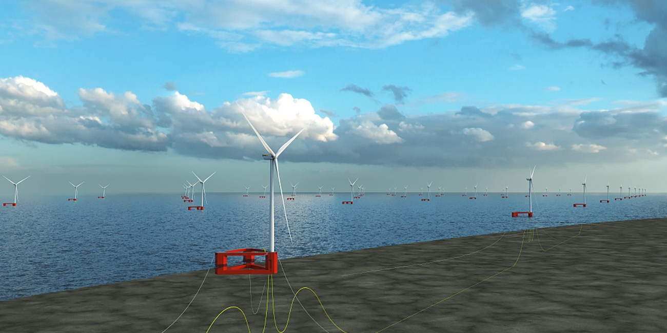 Illustration of offshore floating wind turbines